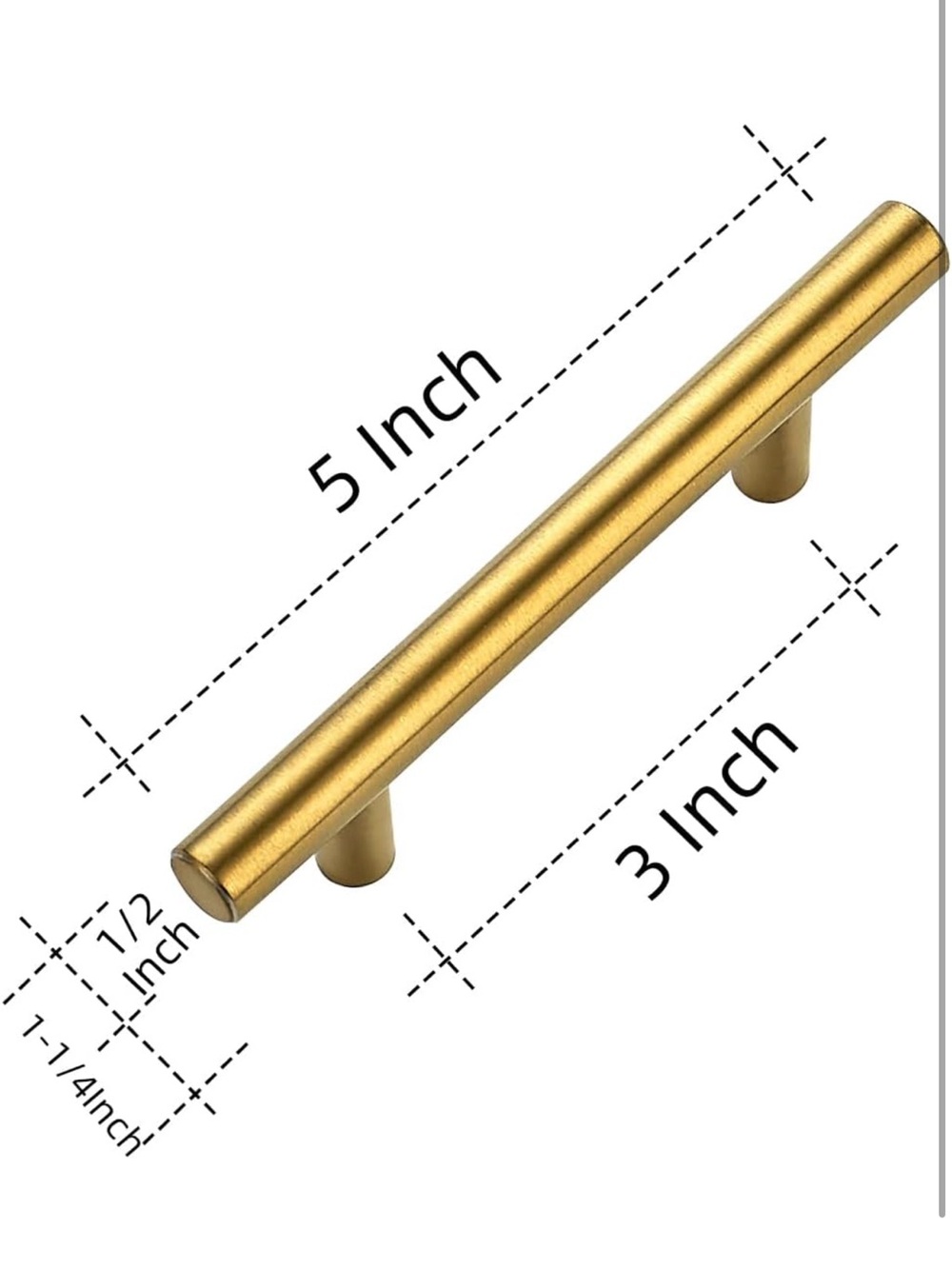 Brushed Gold/Brass T-Bar Cabinet Pull Handle - Modern Hardware - Picture 3 of 8